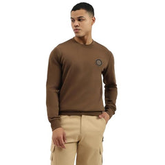 United Colors of Benetton Regular Fit Crew Neck Solid Branded Interlock Sweatshirt (Size: XL)-25A3E59J3867IDC1 Chocolate