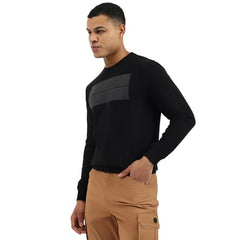 United Colors of Benetton Regular Fit Crew Neck Solid Tex Transfer Interlock Sweatshirt (Size: XXL)-25A3E59J3074I100 Black