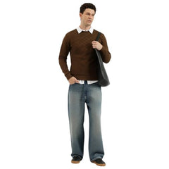 United Colors of Benetton Regular Fit Crew Neck Geometric Classic Polar Lining Sweatshirt - 25A3PLRJ3574IDC1 (Size : M) Brown