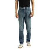 United Colors of Benetton straight fit jeans for men, washed denim with classic five-pocket style and belt loops.