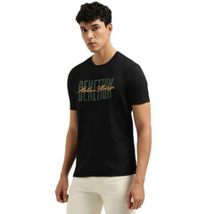 United Colors of Benetton Relaxed Fit Crew Neck Typography T-Shirt Black