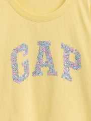 Girls' Logo Print Crew Neck T-Shirt, Yellow, 2Y