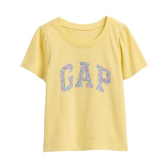 Girls' Logo Print Crew Neck T-Shirt, Yellow, 2Y