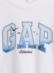 Boys' Logo Print Relaxed Fit Crew Neck T-Shirt, White, S