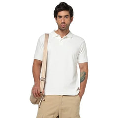 Men's Logo Print Slim Fit Polo Neck T-Shirt, Off White, L
