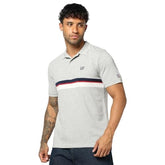 Men's Horizontal Stripes Polo Neck Slim Polo T-Shirt, Grey, L