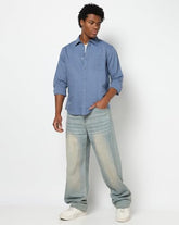 Mens Regular Solid Regular Fit Shirts, Blue, M