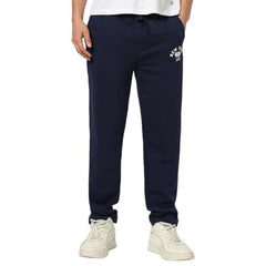 Navy blue Gap men's regular fit mid-rise joggers with elastic waistband and pockets, casual sportswear for men.