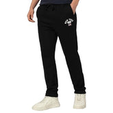 Black Gap men's regular fit mid-rise joggers with elastic waistband and side pockets, shown laid flat.