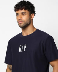 Men's Logo Print Relaxed Fit Crew Neck T-Shirt, Navy, L