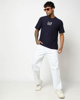 Men's Logo Print Relaxed Fit Crew Neck T-Shirt, Navy, L