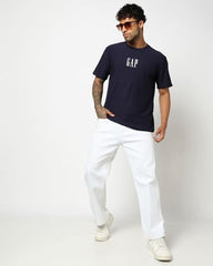 Men's Logo Print Relaxed Fit Crew Neck T-Shirt, Navy, L