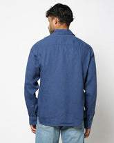 Men's Spread Collar Slim Shirt, Blue, L