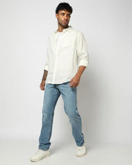 Men's Slim Fit Spread Collar Shirt, Off White, L