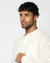 Men's Slim Fit Spread Collar Shirt, Off White, L
