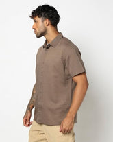 Men's Spread Collar Shirt, Brown, L