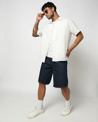 Men's Spread Collar Shirt, Off White, M