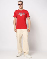 Men's Logo Print Slim Fit Crew Neck T-Shirt, Red, L