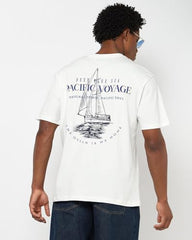 Mens Regular Nautical Relaxed Fit T-Shirts, Off White, L