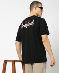 Men's Printed Crew Neck Half Sleeves T-Shirt, Black, S