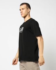 Men's Printed Crew Neck Half Sleeves T-Shirt, Black, S