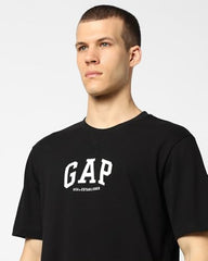 Men's Printed Crew Neck Half Sleeves T-Shirt, Black, S