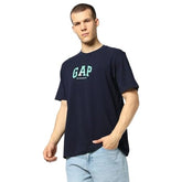 Men's Printed Crew Neck Half Sleeves Relaxed Fit T-Shirt, Navy, S