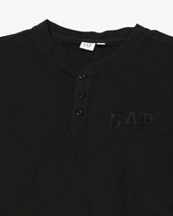 Men Embroidered Slim Fit Henley Polo T-Shirt, Black, S