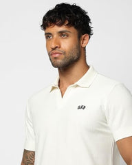 Men's Textured Slim Fit Polo Neck T-Shirt, Off White, S