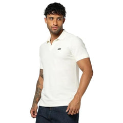 Men's Textured Slim Fit Polo Neck T-Shirt, Off White, S