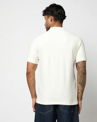 Men's Textured Slim Fit Polo Neck T-Shirt, Off White, S