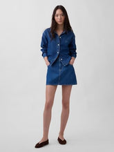 Women's Logo Print Spread Collar Relaxed Shirt, Medium Blue, M
