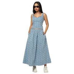 Women's Cut-Work Sweetheart Neck Top, Blue, XS
