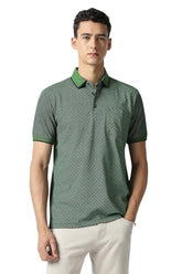 Men Green Print Polo Neck T-Shirt