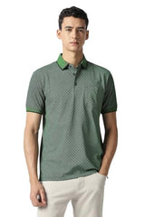 Men Green Print Polo Neck T-Shirt