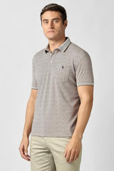 Men Grey Print Polo Neck T-Shirt