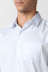 Men Light Blue Stripe Full Sleeves Formal Shirt