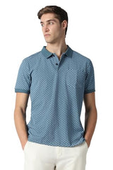 Men Blue Print Polo Neck T-Shirt