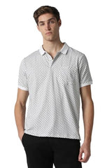 Men White Print Polo Neck T-Shirt