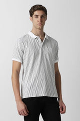 Men White Print Polo Neck T-Shirt