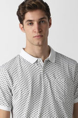 Men White Print Polo Neck T-Shirt