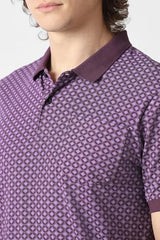 Men Purple Print Polo Neck T-Shirt