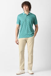 Men Teal Print Polo Neck T-Shirt