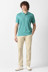 Men Teal Print Polo Neck T-Shirt