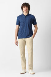 Men Navy Print Polo Neck T-Shirt