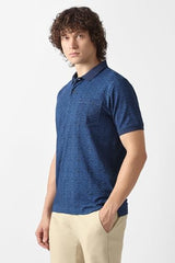 Men Navy Print Polo Neck T-Shirt