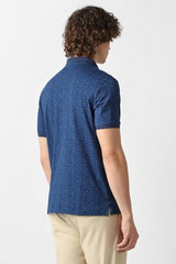 Men Navy Print Polo Neck T-Shirt