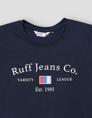 RUFF Printed Cotton T-Shirt | Round Neck | Half Sleeves | Regular Fit | Casual Wear Navy