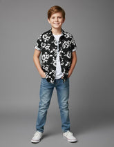 RUFF Printed Cotton Shirt | Collared Neck | Full Sleeves | Regular Fit | Casual Wear Black