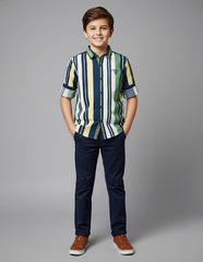 RUFF Striped Cotton Shirt | Collared Neck | Full Sleeves | Regular Fit | Casual Wear Green
